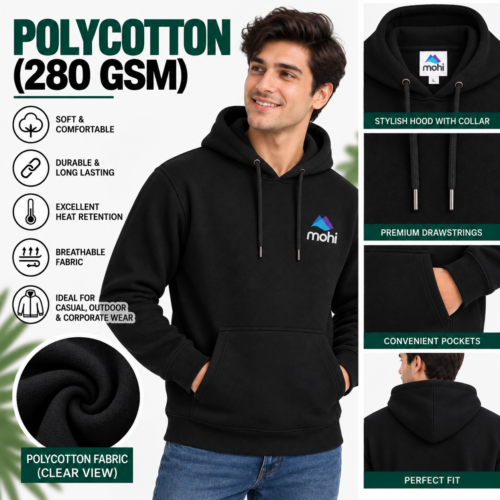 BLACK Polycotton Hoodie