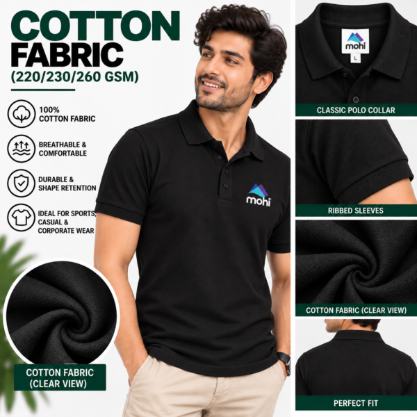 BLACK Premium 100% Cotton Polo T-Shirt