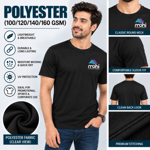 BLACK Premium Polyester Round-Neck T-Shirt