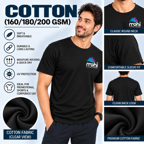 BLACK Premium 100% Cotton Round-Neck T-Shirt