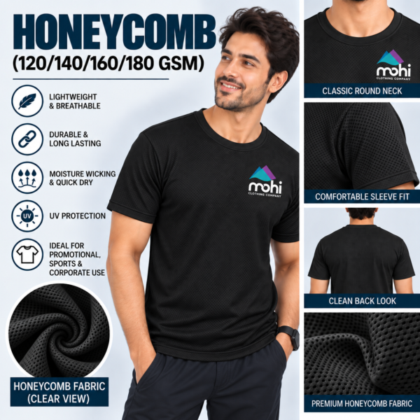 BLACK Premium Honeycomb Fabric Round-Neck T-Shirt