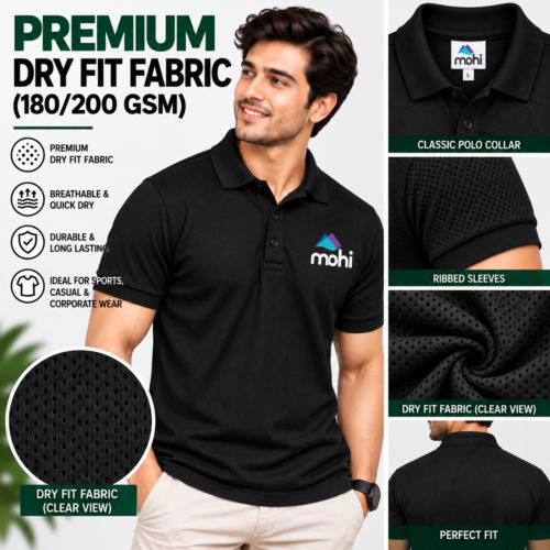 BLACK Premium Dry-Fit Polo T-Shirt