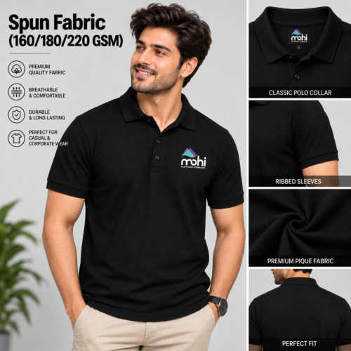 BLACK Premium Spun-Fabric Polo T-Shirt