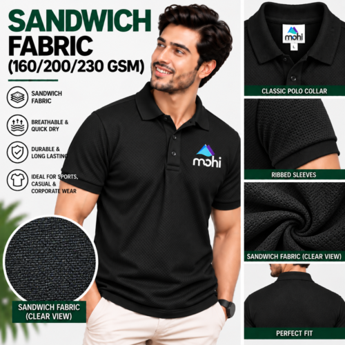 Black Premium Sandwich-Fabric Polo T-Shirt